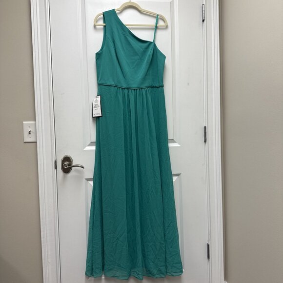 Adrianna Papell Women's Size 16 Green Chiffon One Shoulder Formal Gown Dress New - Picture 4 of 10